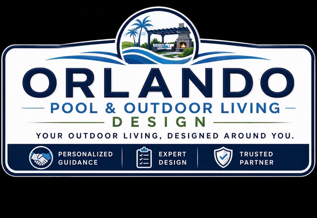 Orlando Pool Design consultant reviewing pool blueprints with homeowners in Central Florida